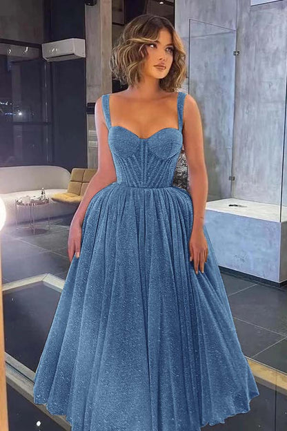 Gorgeous Spaghetti-Strap Sweetheart Sequins Prom Dress With Tulle
