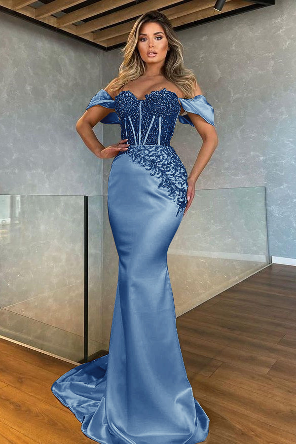 White Sweetheart Mermaid Evening Dress With Appliques