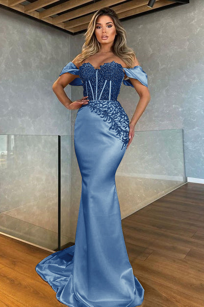 White Sweetheart Mermaid Evening Dress With Appliques