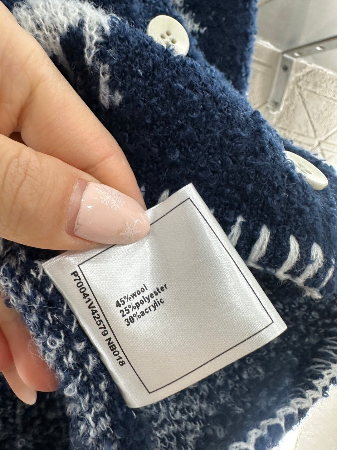 Chanel 26 Jacquard Knit Cardigan Blue in Wool Yarn 801433