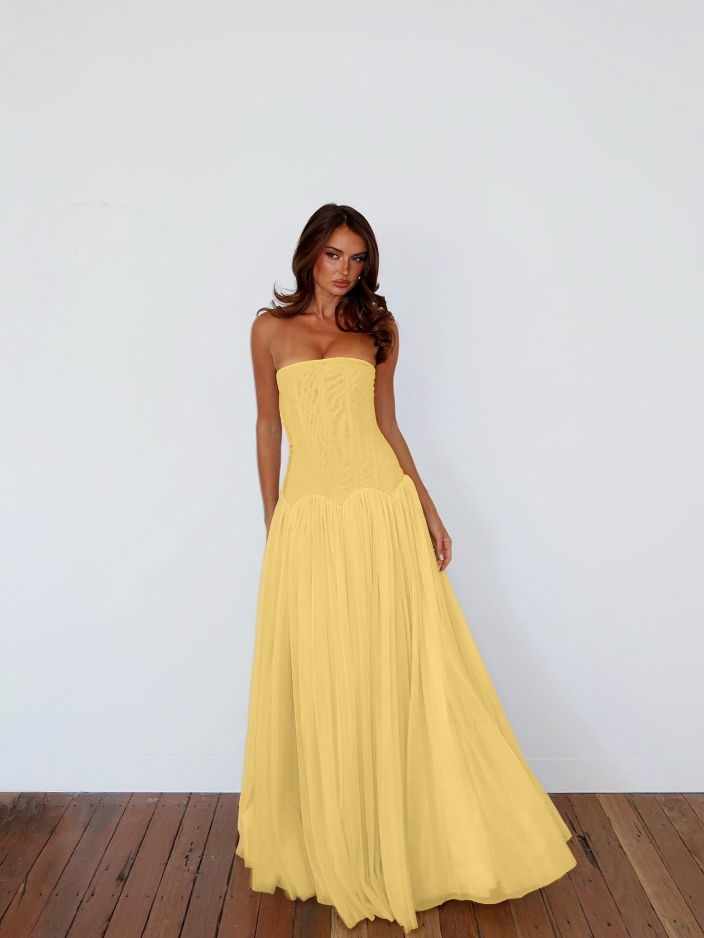 Charming Straight Across Sleeveless Pleated Tulle Evening Dress