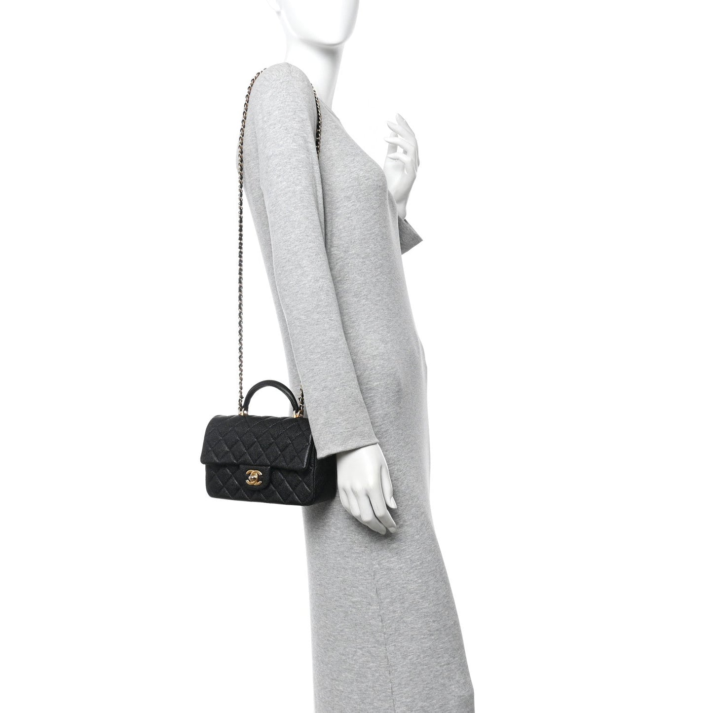 Caviar Quilted Mini Top Handle Rectangular Flap Black