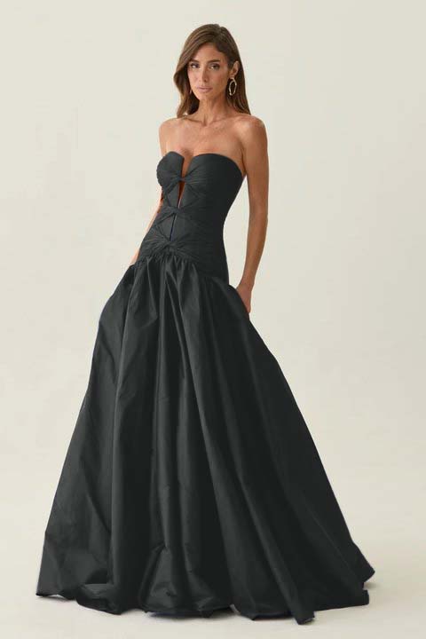 Elegant Dark Navy Sleeveless Strapless Long Evening Dress with Corset