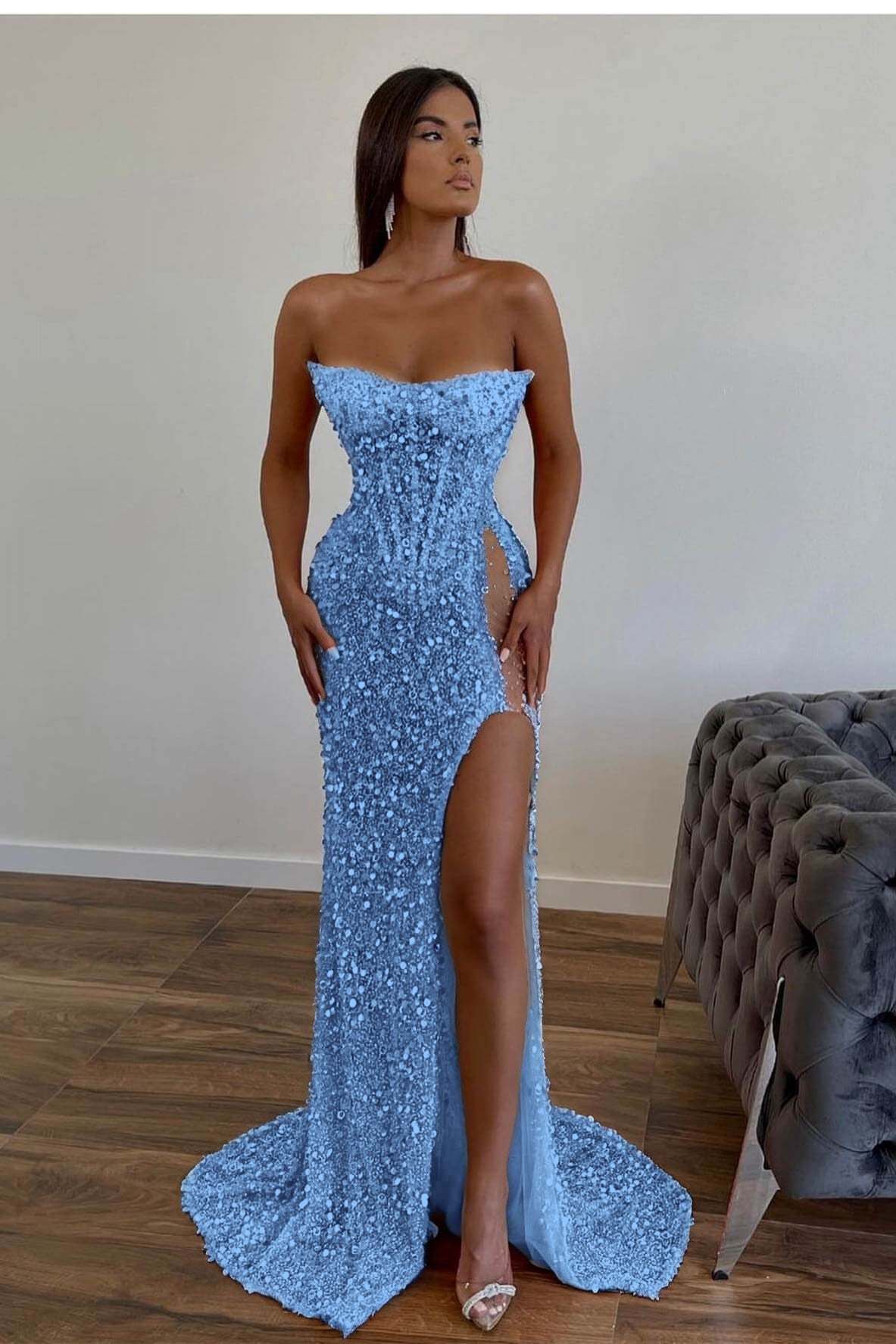 Gorgeous Sequins Mermaid Sweetheart Prom Dress Slit With Sleeveless Orange