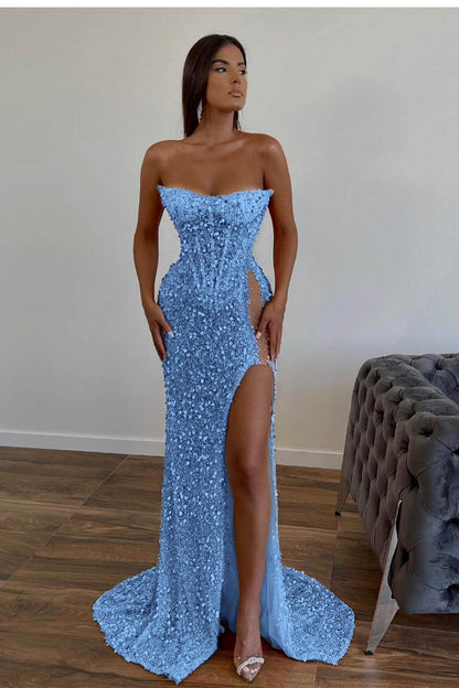 Gorgeous Sequins Mermaid Sweetheart Prom Dress Slit With Sleeveless Orange