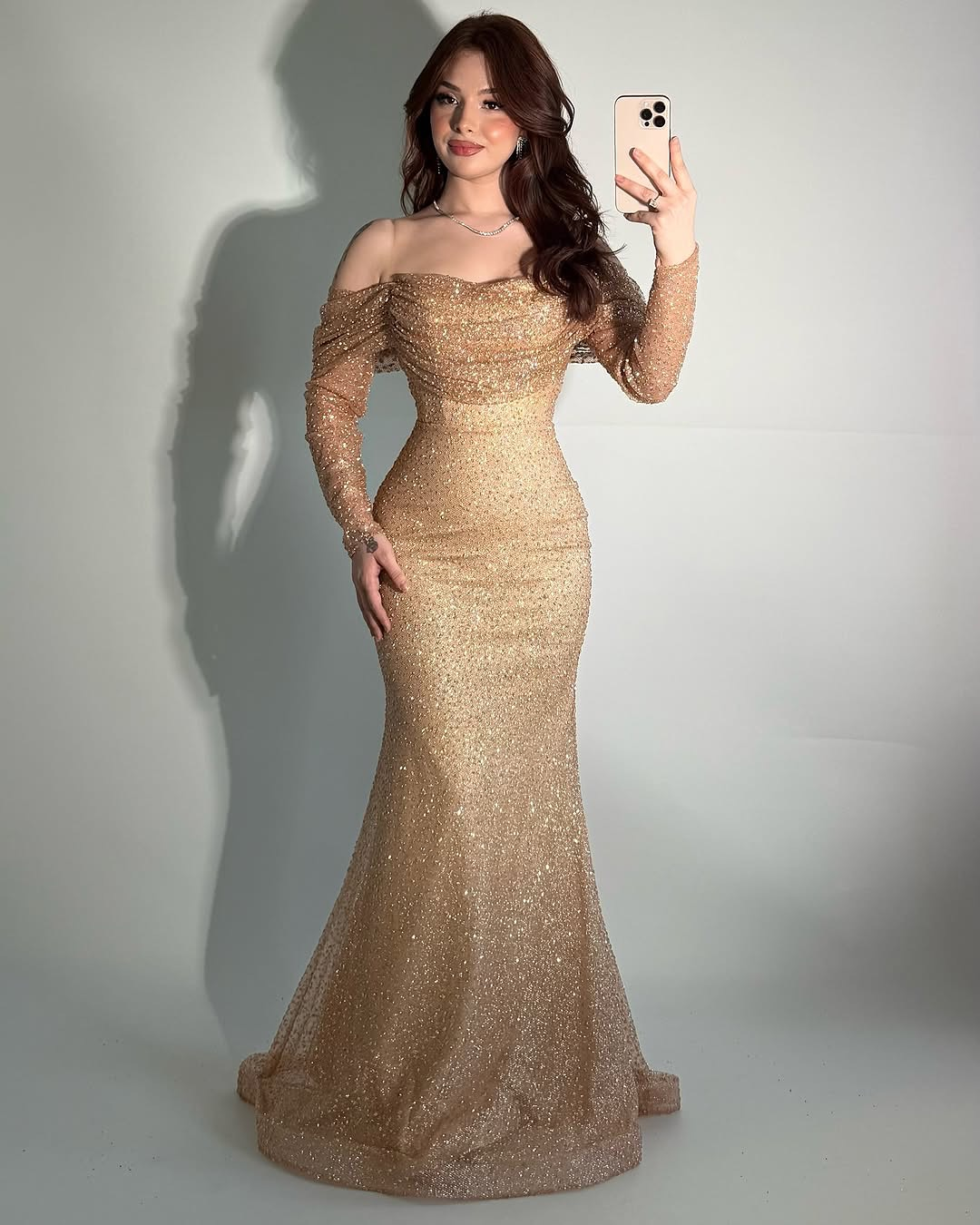 Glamorous Off-The-Shoulder Long Sleeves Beads Mermaid Prom Dress