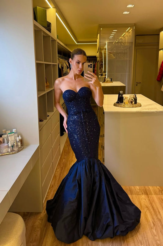 Elegant Sleeveless Strapless Sweetheart Mermaid Long Prom Dress With Sequins