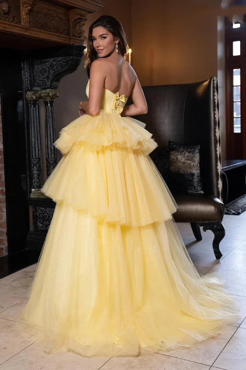 Sweetheart Strapless Glitter Tulle A-Line Tiered Prom Dress