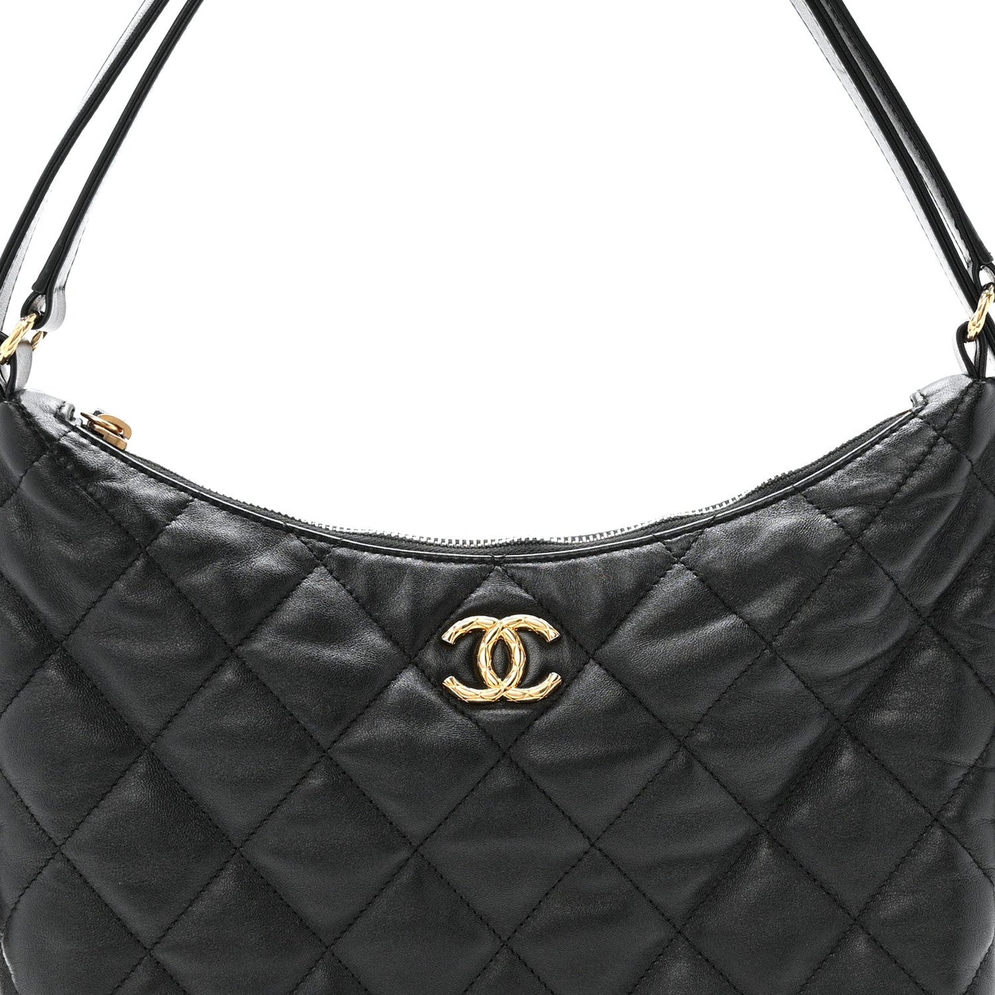 Lambskin Quilted Maxi Hobo Black