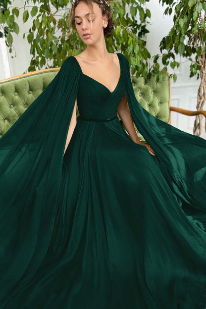 Elegant Green Long Puffy Sleeves Formal Prom Dress Sweetheart Tulle With Split