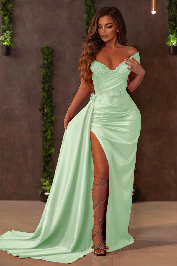 Red Long Ruffle Mermaid Slit Prom Dress Sequins With Sweetheart ED0058