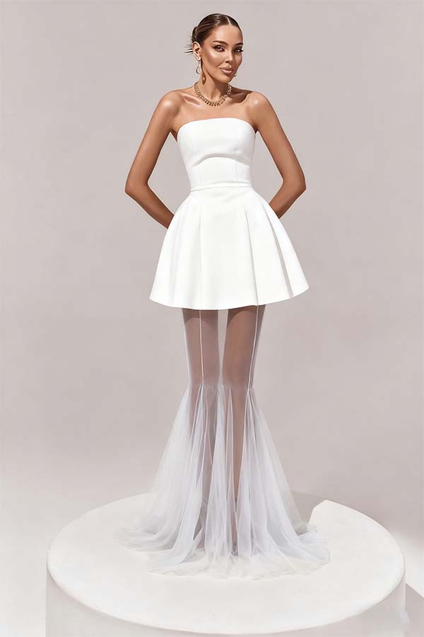 Stunning Black Sleeveless Strapless Prom Dress with Removable Hem