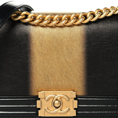 Metallic Glazed Calfskin Medium Boy Flap Black Gold