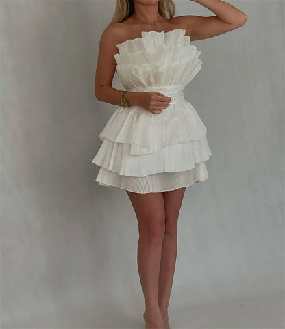 A line Strapless Tiered Short Homecoming Dress Party Gown    fg8078