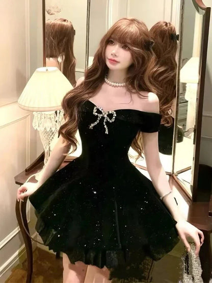 Black Off Shoulder Homecoming Dress Short Party Dress    fg7701