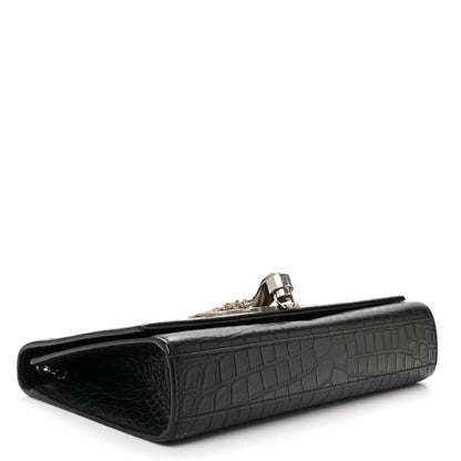 Calfskin Crocodile Embossed Medium Classic Monogram Kate Tassel Satchel Black