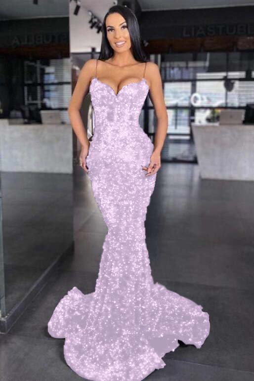 Sweetheart Royal Blue Spaghetti Strap Mermaid Prom Dress With Sequins