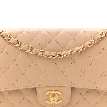 Caviar Quilted Medium Double Flap Beige