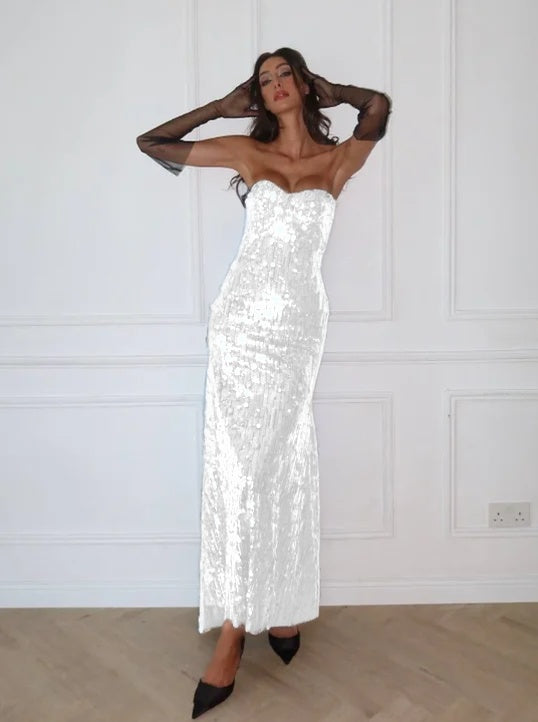 Blue Strapless Sleeveless Mermaid Evening Dress with Sequins