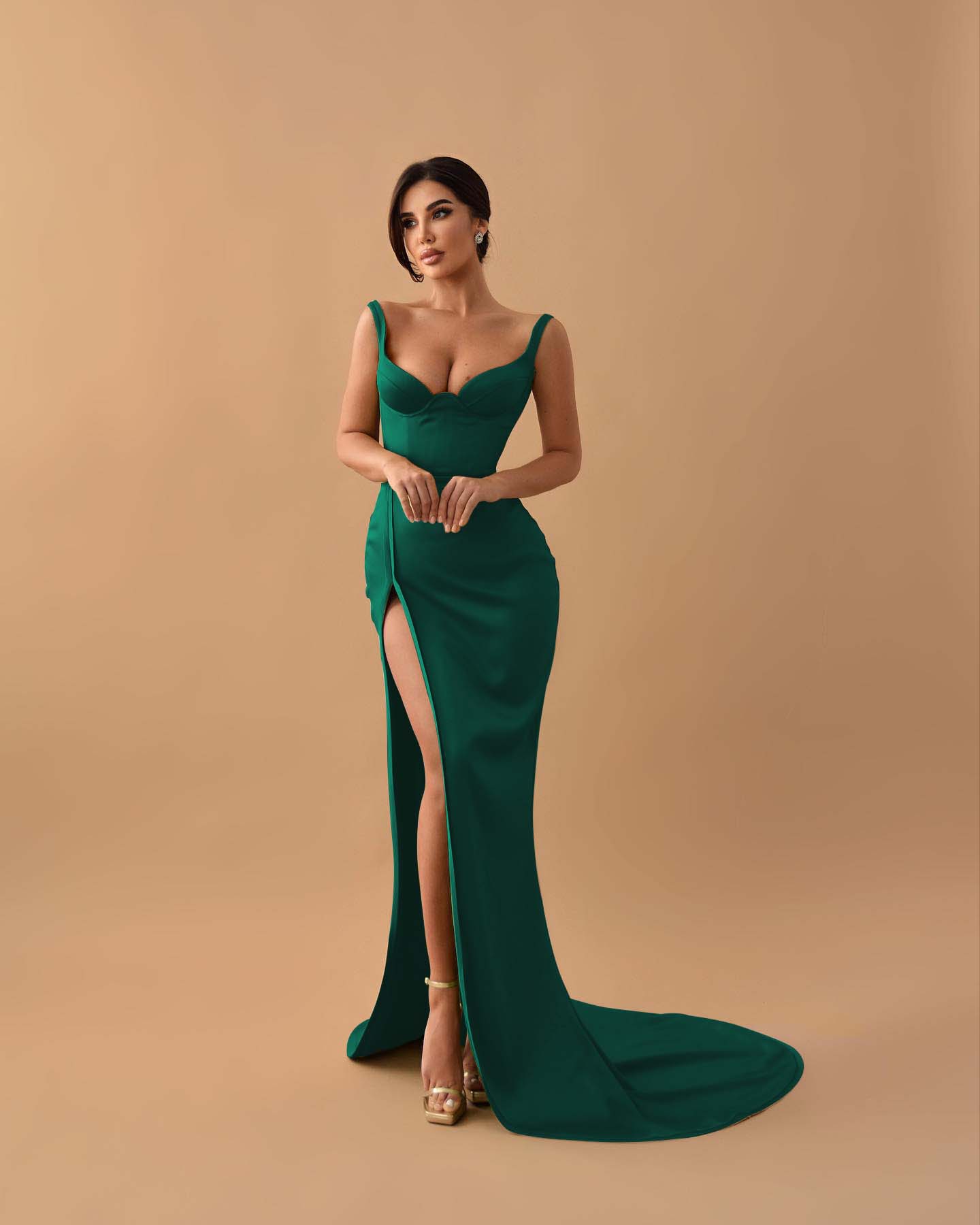 Sage Mermaid Spaghetti Straps Prom Dress With Slit