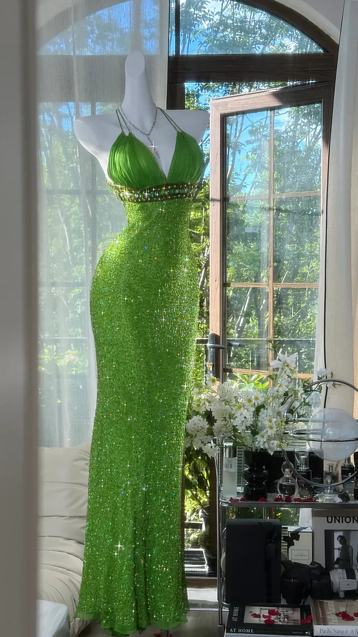 Charming Green Exquisite Sheath Beaded Chiffon Prom Dress Formal Dress Party Dress SH4025