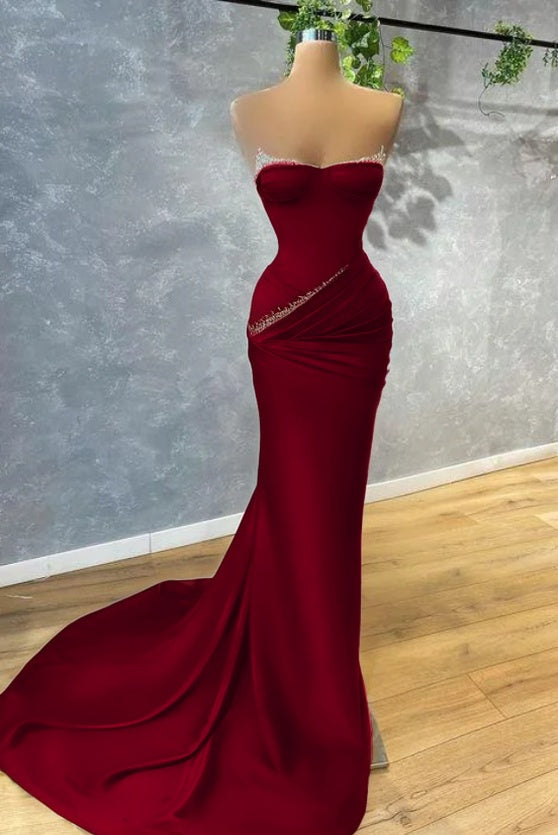 Dark Green Mermaid Prom Dress Strapless With beads