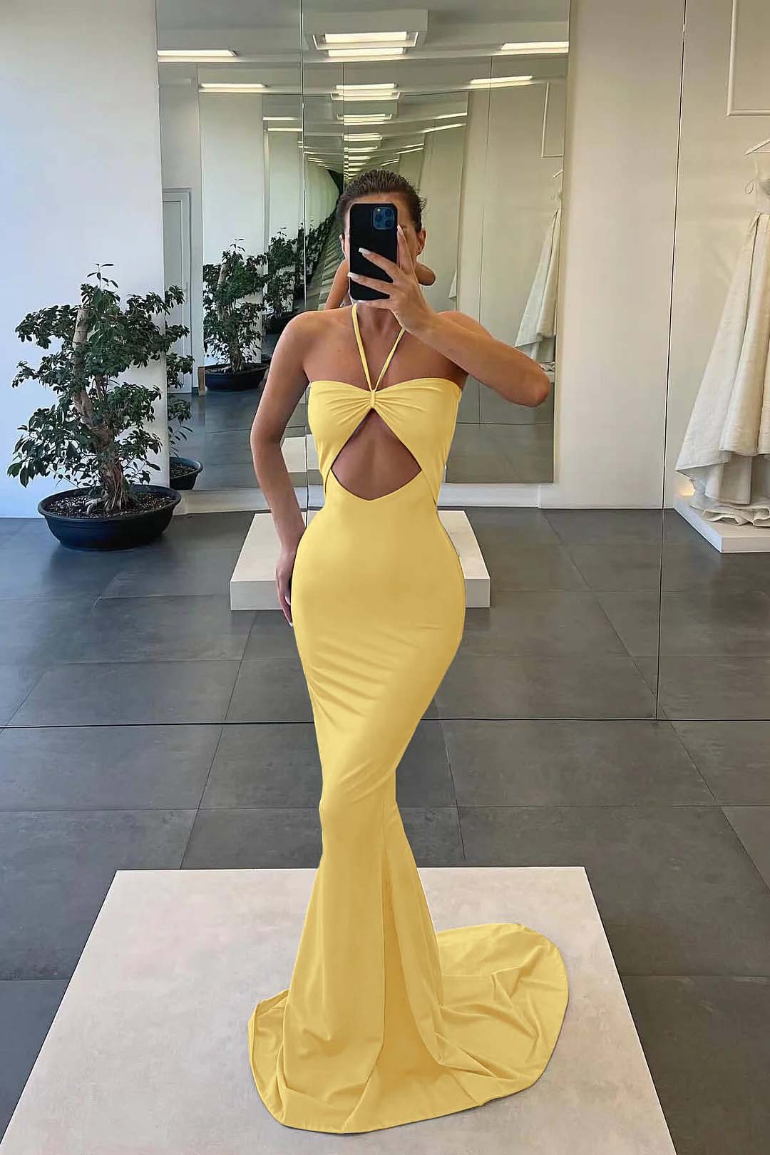 Blue Strapless Mermaid Evening Dress With Sleeveless Online Halter