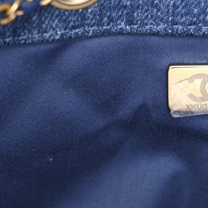 Washed Denim Quilted Medium Chanel 25 Handbag Blue