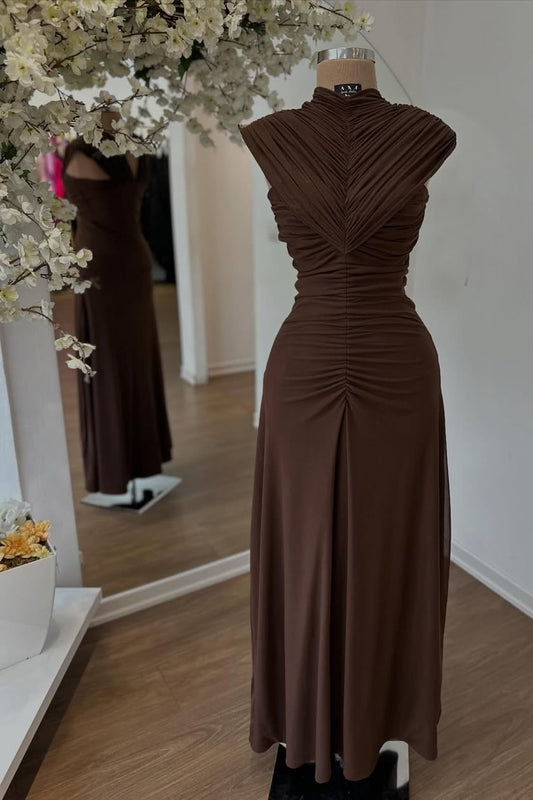 Elegant Sleeveless High Neck Mermaid Long Evening Dress With Pleated