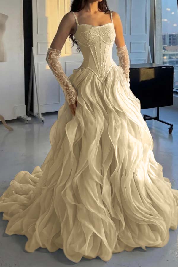 Stunning Silver Straps Formal Evening Dress Sleeveless Beading with Ruffles