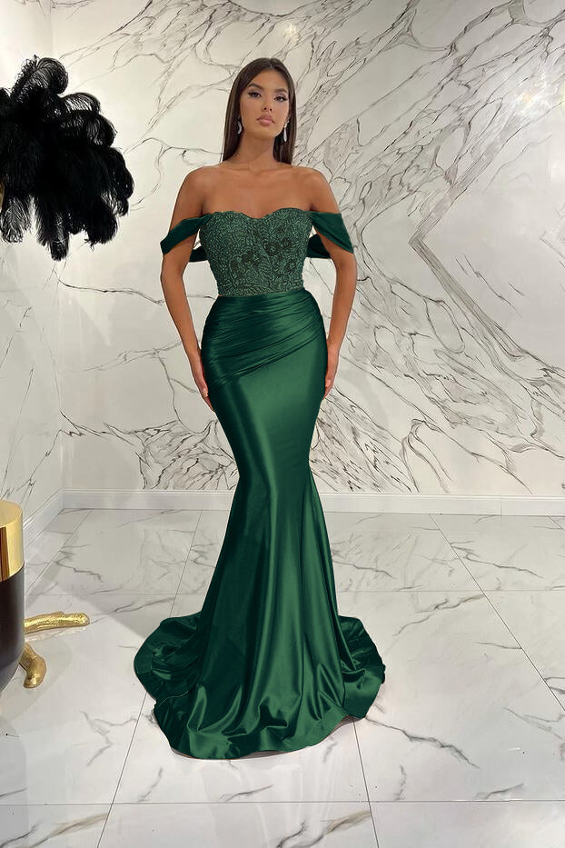 Gorgeous Mermaid Sequins Prom Dress With Beads Pleated Off-The-Shoulder
