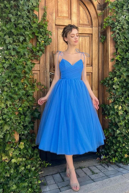 Spaghetti-Straps Sweetheart Short Prom Dress Online Blue Elegant