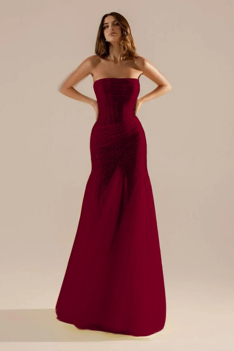 Sleeveless Strapless Square Prom Dress With Sequins