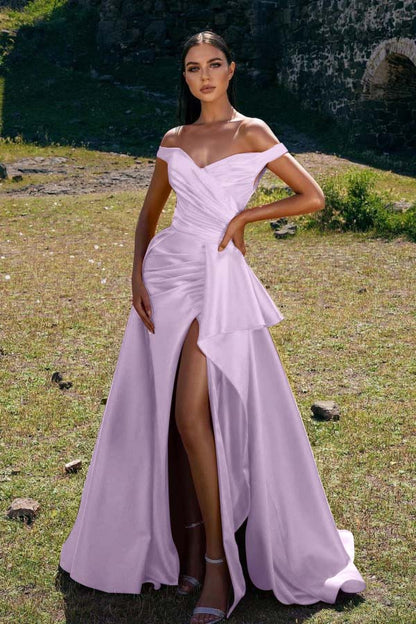 Off-The-Shoulder Mermaid Prom Dress Red With Slit