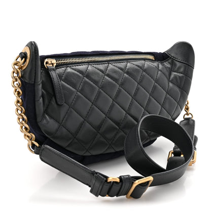 Wool Lambskin Quilted Paris Hamburg Charms Waist Bag Dark Navy
