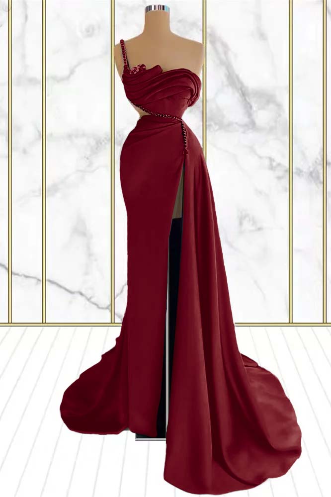 Emerald Rhinestone Mermaid One Shoulder Prom Dress With Split
