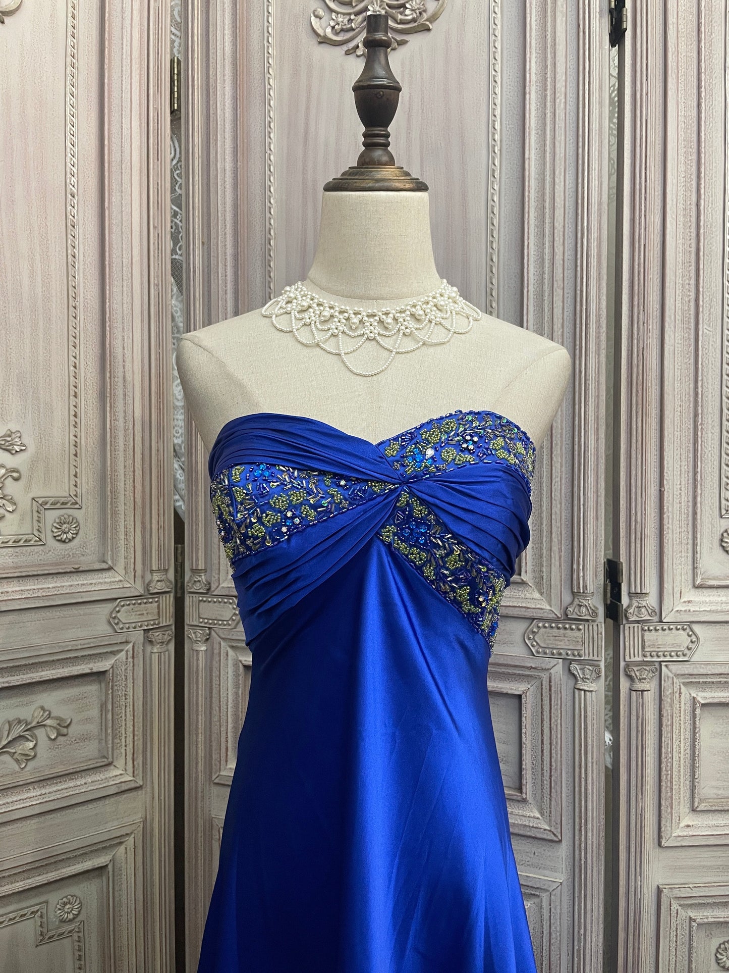 Elegant Royal Blue Sweetheart Train Beaded Satin Prom Dress Evening Dress P4730