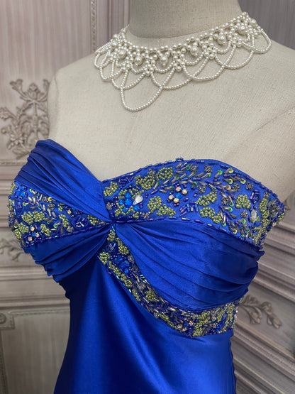 Elegant Royal Blue Sweetheart Train Beaded Satin Prom Dress Evening Dress P4730