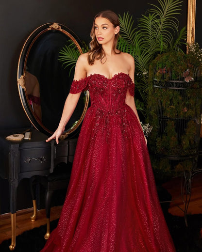 Pink Sleeveless Strapless Off-Shoulders Sweetheart Embroidery Prom Dress