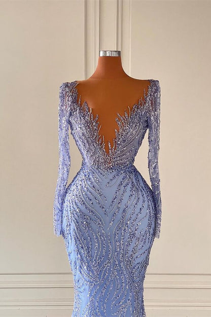 Elegant Long sleeves V Neck Mermaid Evening Dress  With Sequins Beadings