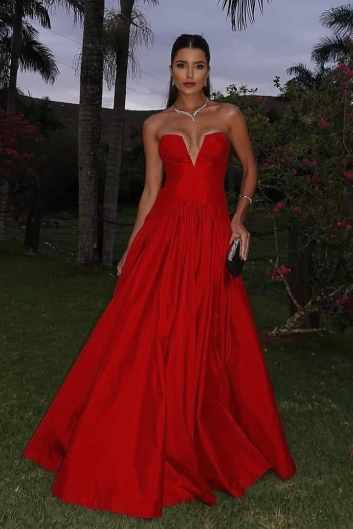 Sleeveless Strapless Deep V-Neck A-Line Prom Dress