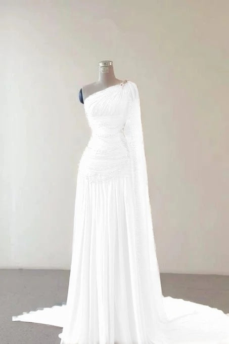 Glamorous Pink Sleeveless One Shoulder Long Evening Dress With Train