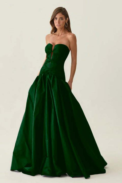 Elegant Dark Navy Sleeveless Strapless Long Evening Dress with Corset