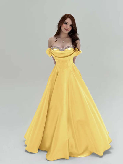 Elegant Off-The-Shoulder Beadings A-Line Pletaed Evening Dress