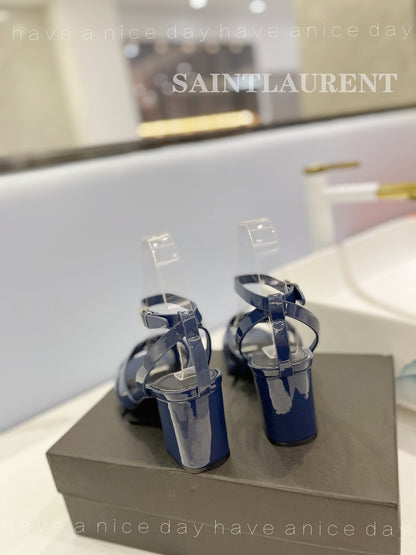 SL TRIBUTE SANDAL GLOSSY NAVY CALFSKIN