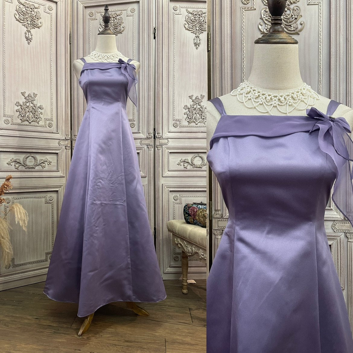 Elegant Light Purple Spaghetti Strap Square Neck A-Line Satin Long Prom Dress Evening Dress P4737