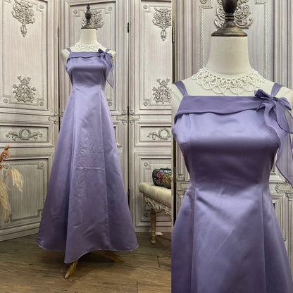 Elegant Light Purple Spaghetti Strap Square Neck A-Line Satin Long Prom Dress Evening Dress P4737