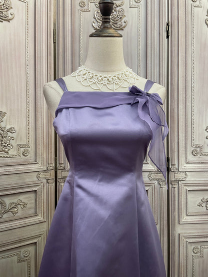 Elegant Light Purple Spaghetti Strap Square Neck A-Line Satin Long Prom Dress Evening Dress P4737
