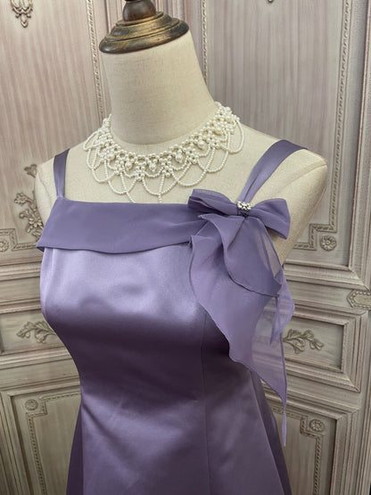 Elegant Light Purple Spaghetti Strap Square Neck A-Line Satin Long Prom Dress Evening Dress P4737