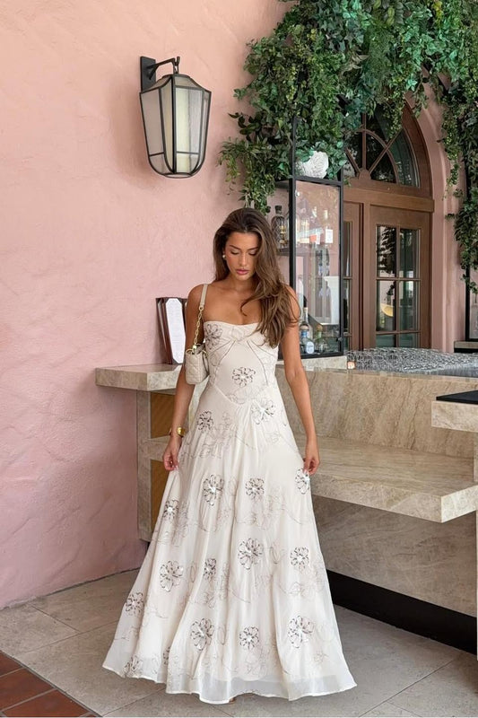 Spaghetti Strap Sleeveless Long Evening Dress With Pleated Appliques